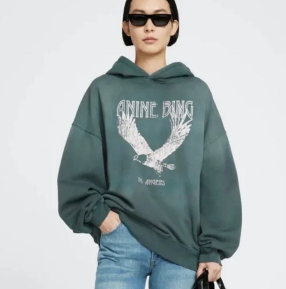 Anine Bing Ash Eagle Hoodie in Emerald Womens Small Green